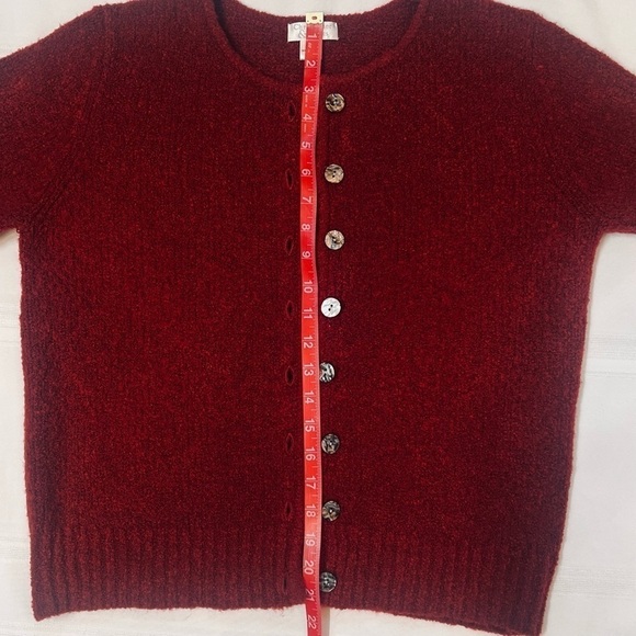 Cardigan Wool Blend Boucle Button Front Christopher & Banks Sz L EUC Cranberry - Picture 10 of 13